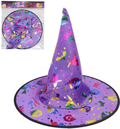 KARNEVAL Klobouk čarodějnický fialový duhový (karnevalový doplněk) KARNEVAL Klobouk čarodějnický fialový duhový (karnevalový doplněk)