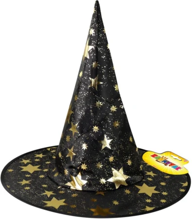 KARNEVAL Klobouk čarodějnický hvězdičky černý (karnevalový doplněk)