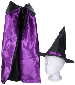 KARNEVAL Klobouk čarodějnický set s pláštěm 2 barvy (karnevalový doplněk)
