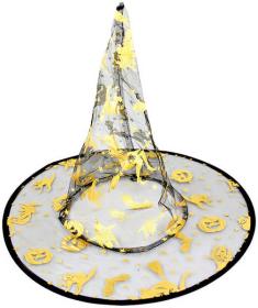 KARNEVAL Klobouk Čarodějnický zlatý potisk 39 cm (karnevalový doplněk)