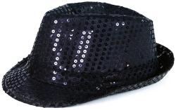 KARNEVAL Klobouk disco černý s flitry na baterie barevné LED Světlo