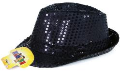 KARNEVAL Klobouk disco černý s flitry na baterie barevné LED Světlo