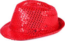 KARNEVAL Klobouk disco červený s flitry na baterie barevné LED Světlo