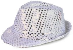 KARNEVAL Klobouk disco stříbrný s flitry na baterie barevné LED Světlo