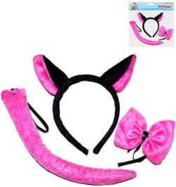 KARNEVAL Kočička čelenka s ušima s doplňky (karnevalový doplněk)