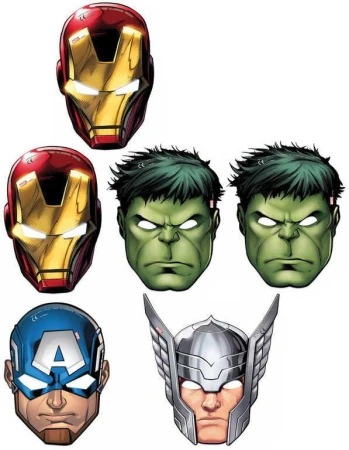 KARNEVAL Maska Avengers 23cm set 6ks (karnevalový doplněk) KARNEVAL Maska Avengers 23cm set 6ks (karnevalový doplněk)