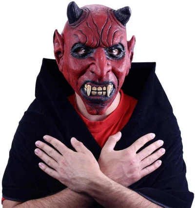 KARNEVAL Maska celoobličejová čert s ušima latex (karnevalový doplněk)
