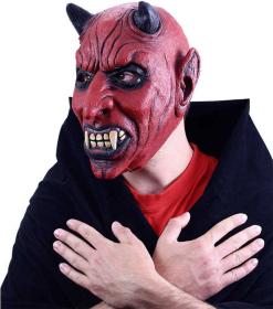 KARNEVAL Maska celoobličejová čert s ušima latex (karnevalový doplněk)