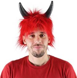 KARNEVAL Paruka čert s rohy červená (karnevalový doplněk)