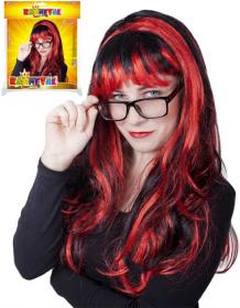 KARNEVAL Paruka červenočerná dospělá (karnevalový doplněk)