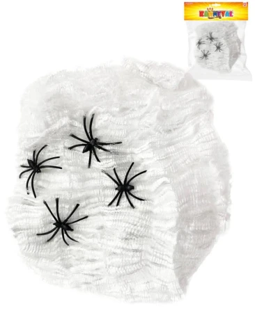 KARNEVAL Pavúčia sieť biela so 4 pavúkmi 3cm Halloween party dekorácia KARNEVAL Pavúčia sieť biela so 4 pavúkmi 3cm Halloween party dekorácia