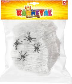 KARNEVAL Pavoučí síť bílá se 4 pavouky 3cm Halloween party dekorace