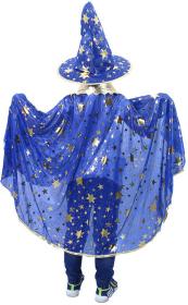 KARNEVAL Plášť kouzelnický modrý + klobouk vel.S (104-128cm) 3-8 let KOSTÝM