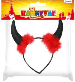KARNEVAL Rohy čertí filcové s peřím pro dospělé (karnevalový doplněk)