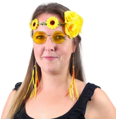 KARNEVAL Sada hippies žlutá brýle s čelenkou a náušnicemi (karnevalový doplněk) KARNEVAL Sada hippies žlutá brýle s čelenkou a náušnicemi (karnevalový doplněk)