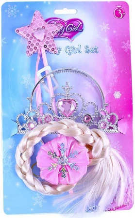 KARNEVAL Sada princezna růžová cop korunka hůlka (karnevalový doplněk) KARNEVAL Sada princezna růžová cop korunka hůlka (karnevalový doplněk)