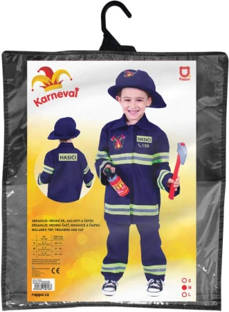 KARNEVAL Šaty hasič český potisk vel. M (117-128cm) 6-8 let KOSTÝM