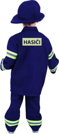KARNEVAL Šaty hasič český potisk vel. M (117-128cm) 6-8 let KOSTÝM