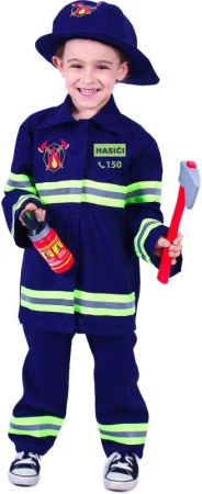 KARNEVAL Šaty hasič český potisk vel. M (117-128cm) 6-8 let KOSTÝM