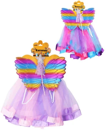 KARNEVAL Šaty víla barevná set s křídly a hůlkou 2 barvy KOSTÝM KARNEVAL Šaty víla barevná set s křídly a hůlkou 2 barvy KOSTÝM