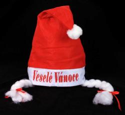 KARNEVAL Vánoční čepice s copy Veselé Vánoce (karnevalový doplněk)