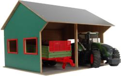 KIDS GLOBE Farma garáž pro 2 traktory 1:16 DŘEVĚNÁ (stavebnice)