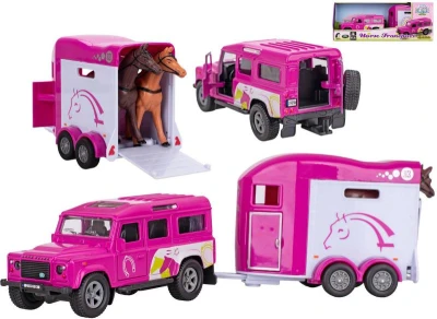 Kids globe Horses auto Land Rover set s přívěsem a koňmi růžový PB kov Kids globe Horses auto Land Rover set s přívěsem a koňmi růžový PB kov