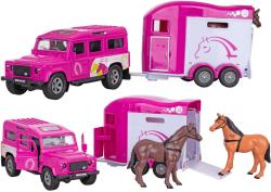 Kids globe Horses auto Land Rover set s přívěsem a koňmi růžový PB kov