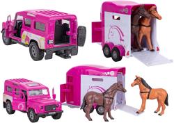 Kids globe Horses auto Land Rover set s přívěsem a koňmi růžový PB kov