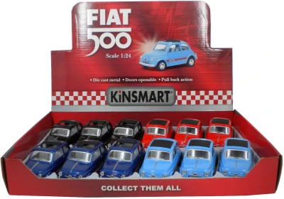 Kinsmart Auto retro 1:24 Fiat 500 kov zpětný chod 13cm 4 barvy