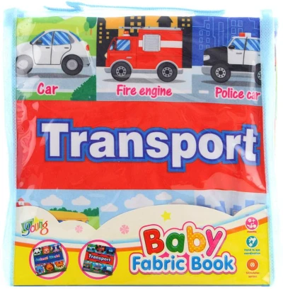 Knížka baby textilní šustící puzzle dopravní prostředky 2v1 pro miminko