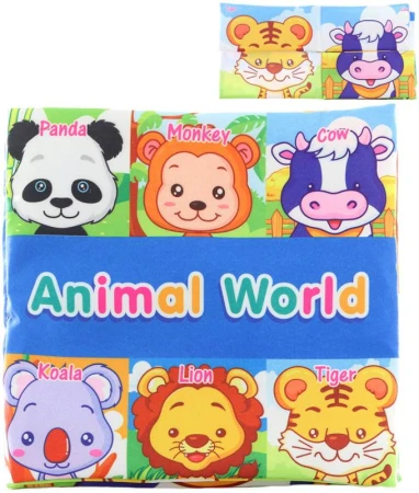 Knížka baby textilní šustící puzzle zvířátka 2v1 pro miminko Knížka baby textilní šustící puzzle zvířátka 2v1 pro miminko