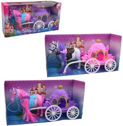 Kočár pro princeznu herní set s koněm 34cm 2 barvy plast Kočár pro princeznu herní set s koněm 34cm 2 barvy plast