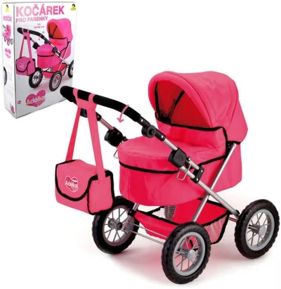 Kočárek Adélka hluboký růžový pro panenku miminko do 42cm Kočárek Adélka hluboký růžový pro panenku miminko do 42cm