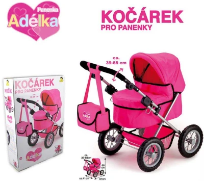 Kočárek Adélka hluboký růžový pro panenku miminko do 42cm