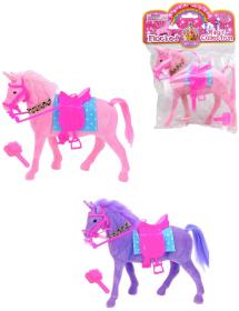 Koník fliškový jednorožec 17cm set s náhrdelníkem a doplňky 2 barvy flíska