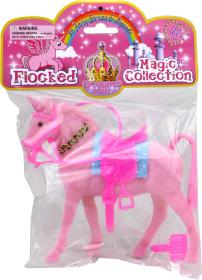 Koník fliškový jednorožec 17cm set s náhrdelníkem a doplňky 2 barvy flíska