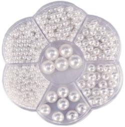 Korálky navlékací metalické bílé set 1150ks 3-12mm v plastovém boxu