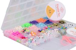 Korálky navlékací velká sada s nůžkami a provázkem v plastovém boxu