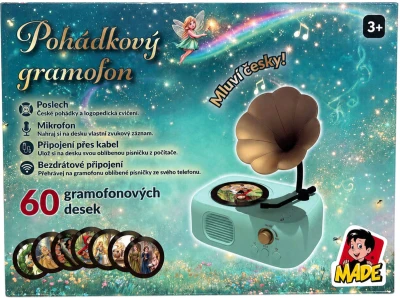 Kouzelný gramofon pohádky a písničky na baterie Světlo Zvuk CZ REC USB