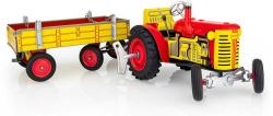 Kovap Traktor Zetor retro model 1:25 plechový Červený na klíček Kov 0395