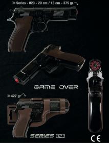 Kovová pistole serie 023 na kapslíkové kotoučky chromová s pouzdrem