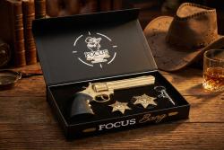 Kovový revolver zlatý - kompletní sada