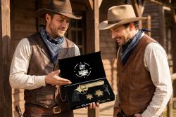 Kovový revolver zlatý - kompletní sada