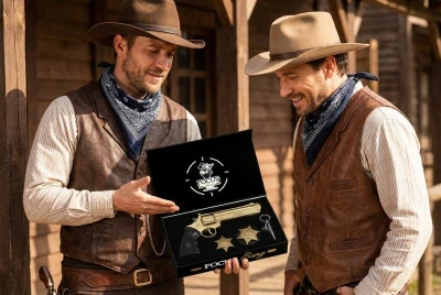 Kovový revolver zlatý - kompletní sada