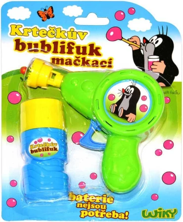 KRTEK Bublifuk mačkacia pištoľka Krteček 60ml detský bublifukovač 2 farby plast KRTEK Bublifuk mačkacia pištoľka Krteček 60ml detský bublifukovač 2 farby plast