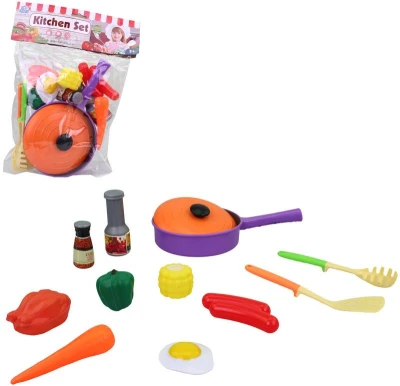 Kuchyňská sada barevné dětské nádobí + makety potravin plast Kuchyňská sada barevné dětské nádobí + makety potravin plast