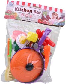 Kuchyňská sada barevné dětské nádobí + makety potravin plast