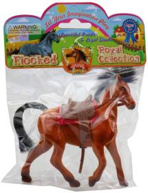 Kůň fliškový se sedlem a otěžemi 13cm dlouhá hříva flíska