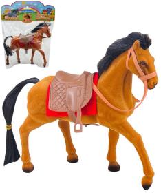Kůň fliškový se sedlem a otěžemi 21cm dlouhá hříva flíska